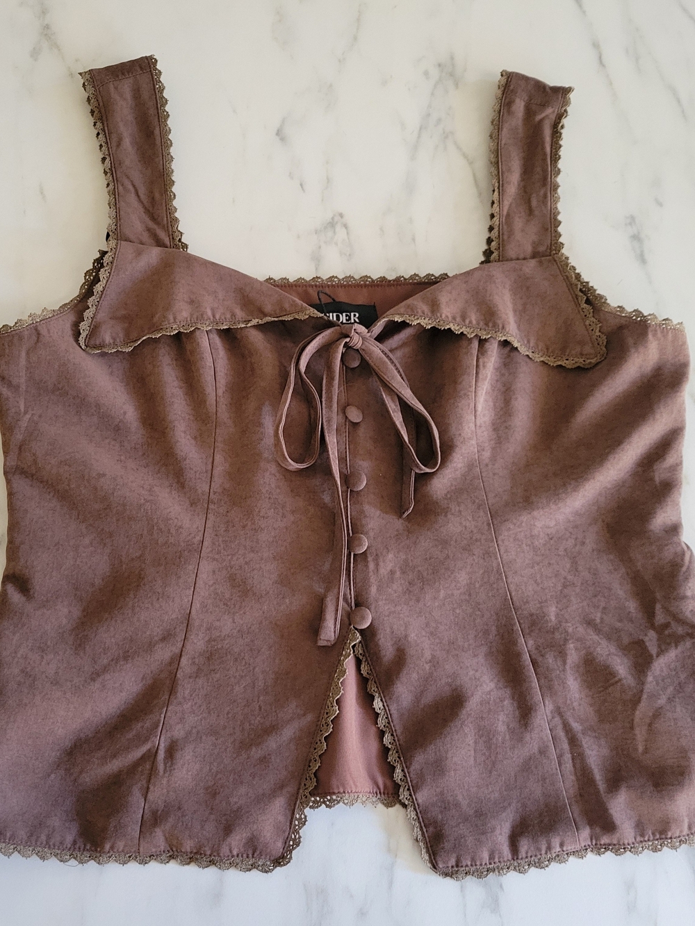 NWT Cider Coffee Brown Lace Trim Corset Vest Top XL